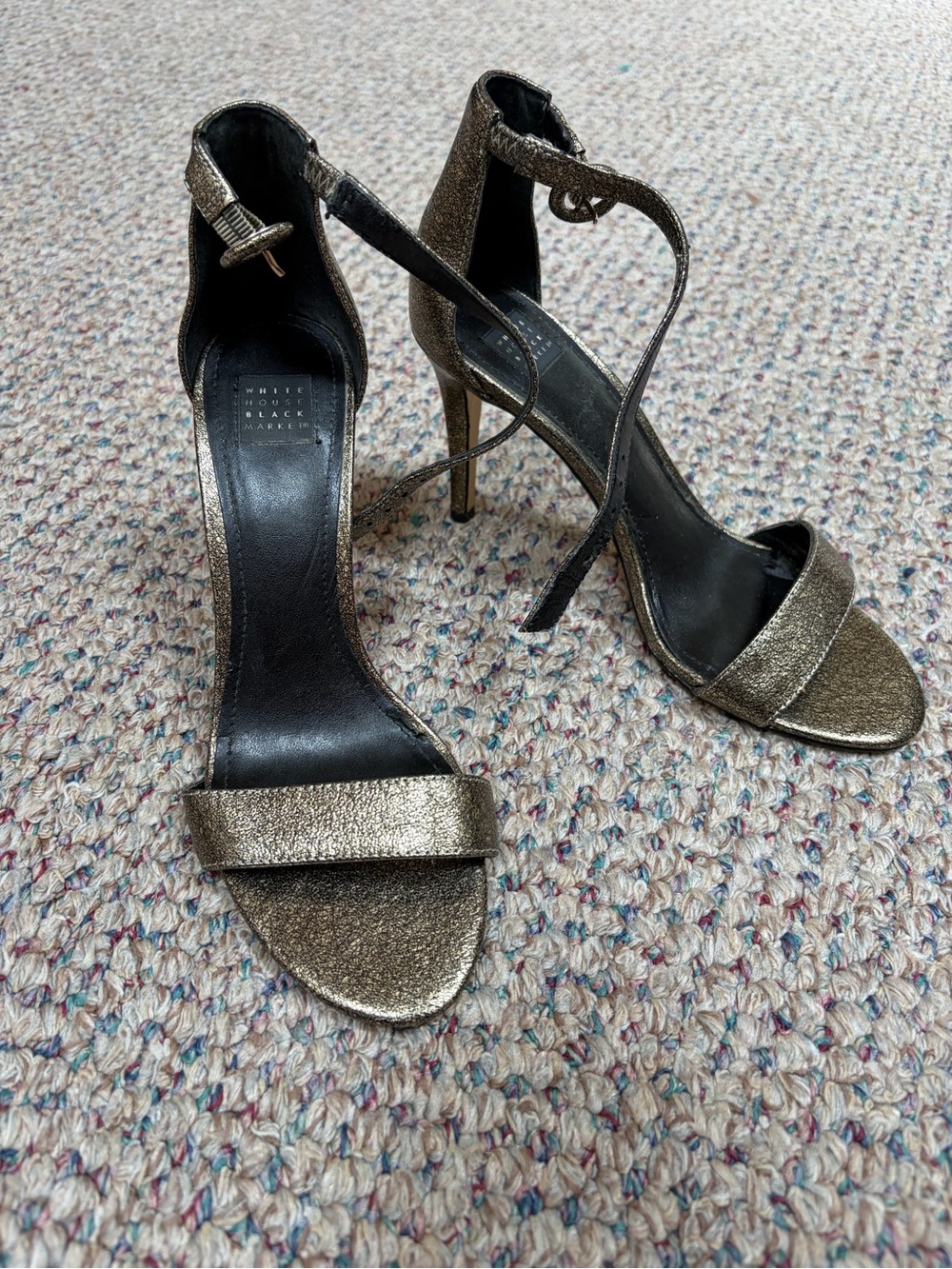 White House Black Market Metallic Gold Ankle-Strap Stiletto Sandals